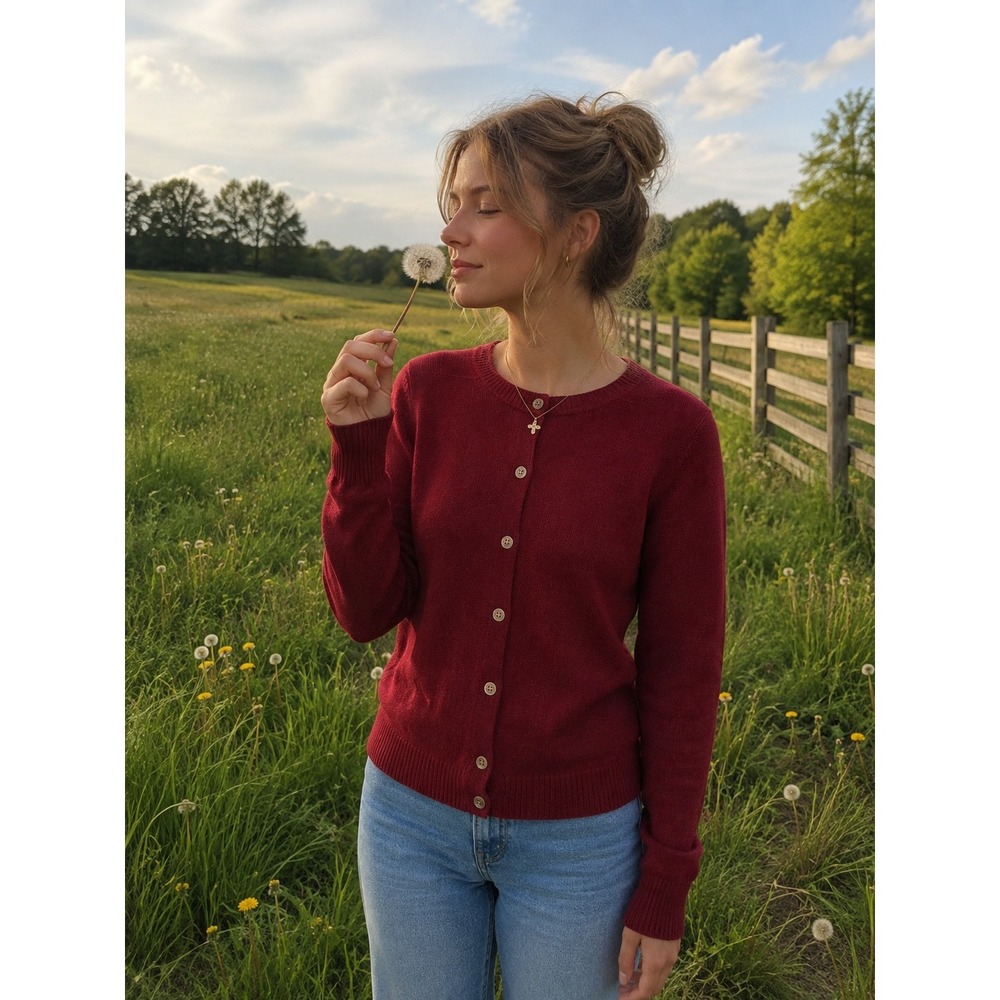J.Crew Cardigan Sweater Womens S Burgundy 100% Merino Wool Button Front Classic